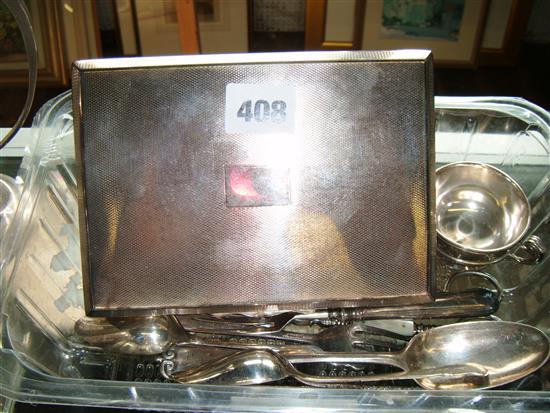 Assorted silver and plated wares including sugar bowl and cigarette box(-)